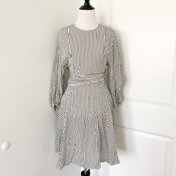 Maje Roxby Black White Striped Wrap Belt Dress - Picture 1 of 7